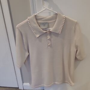 LIV Women's Cream Sweater with Pearl Accents